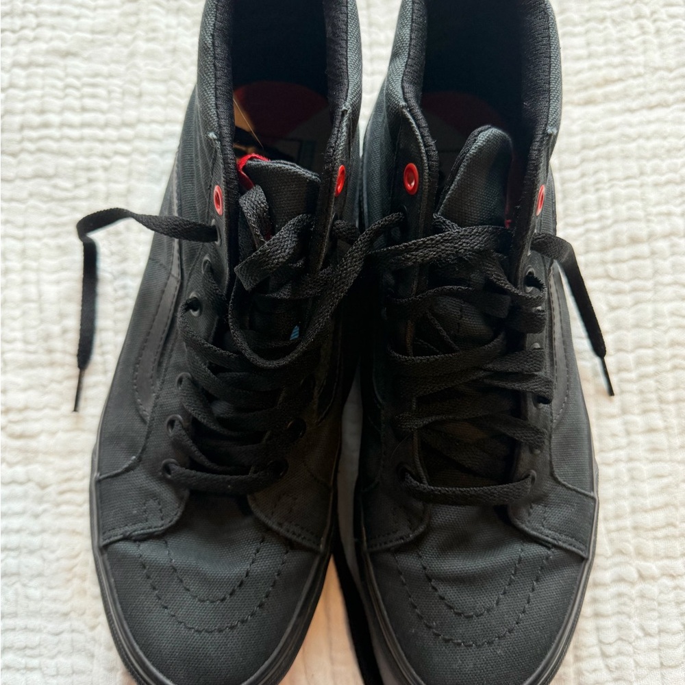 Vans x Hedley and Bennett Black High-Top Sneakers with Red Eyelet Detail